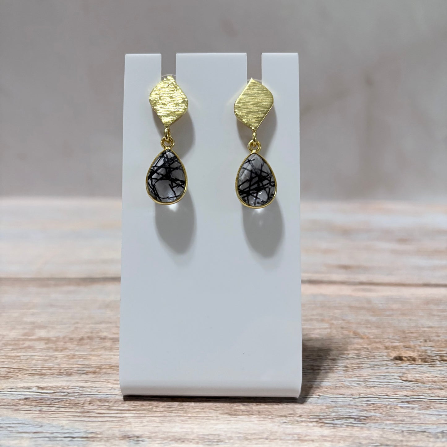 Tourmilated Quartz with Gold Stud Earrings