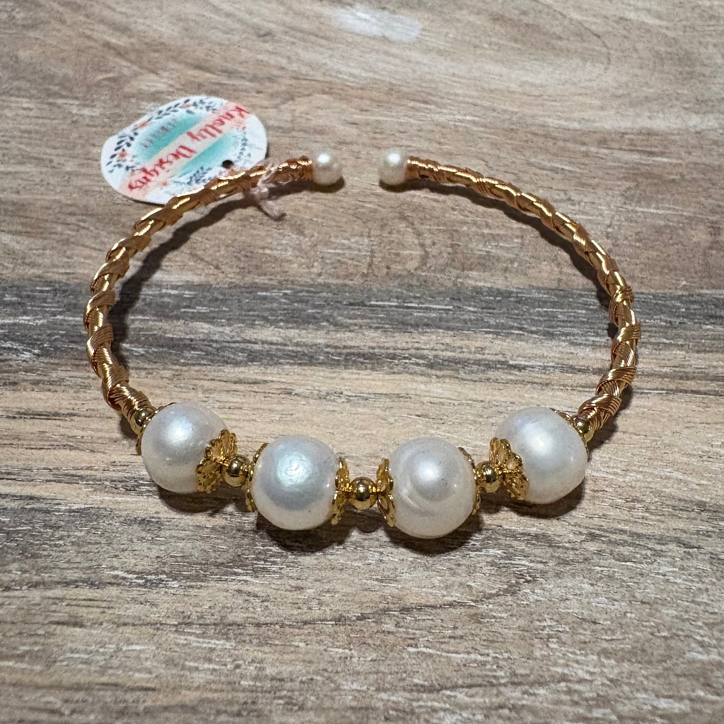 4 Pearl Twisted Gold Bracelet