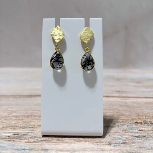 Tourmilated Quartz with Gold Stud  Earrings