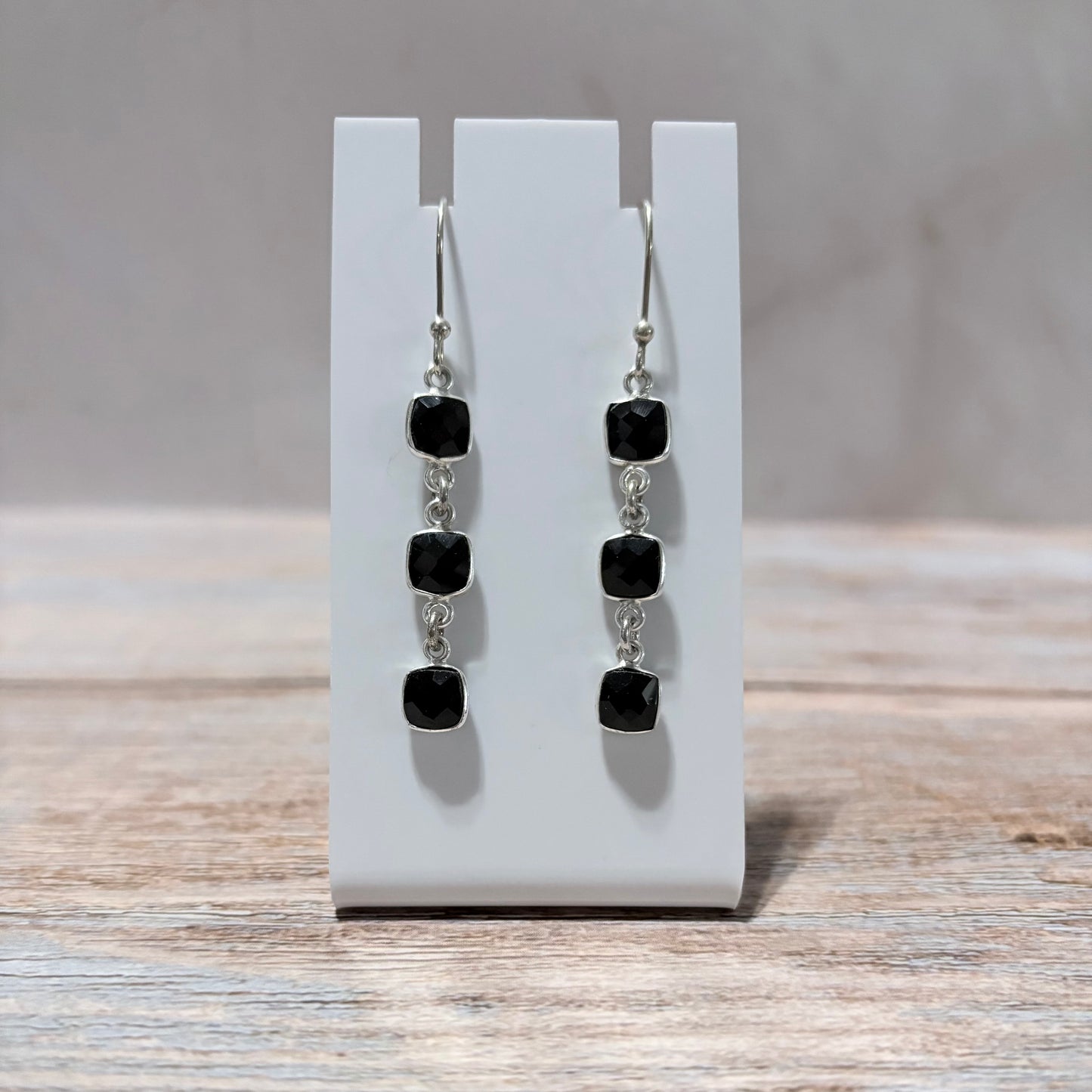 Onyx Triple Cube Drop Earrings
