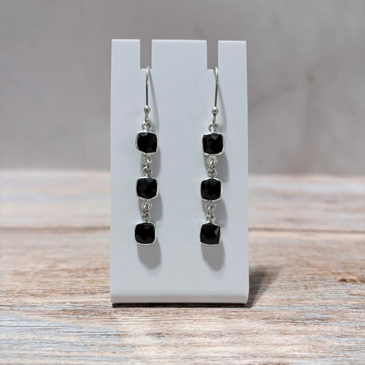 Onyx Triple Cube Drop Earrings