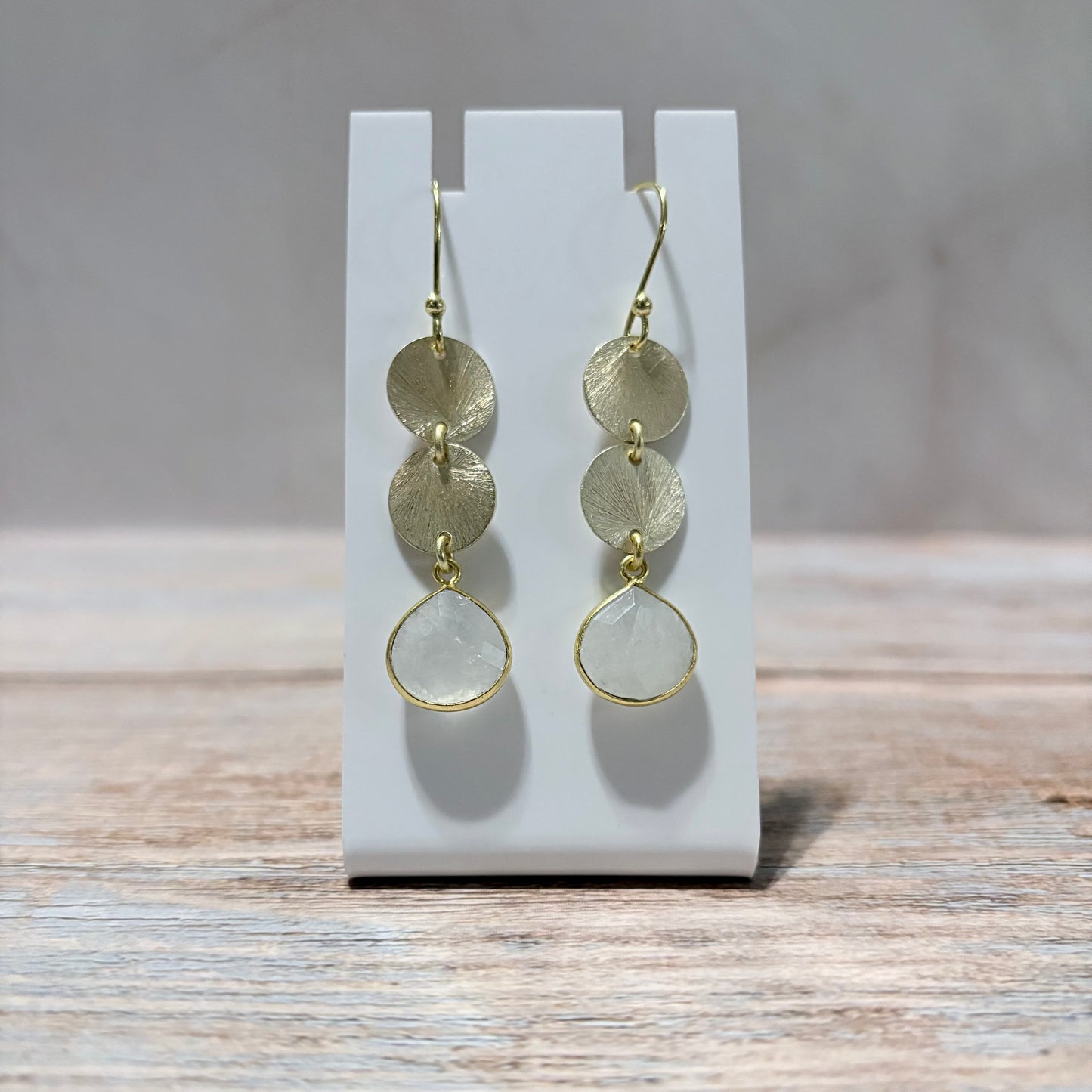 Gold Circles with Moonstone Drop Earrings
