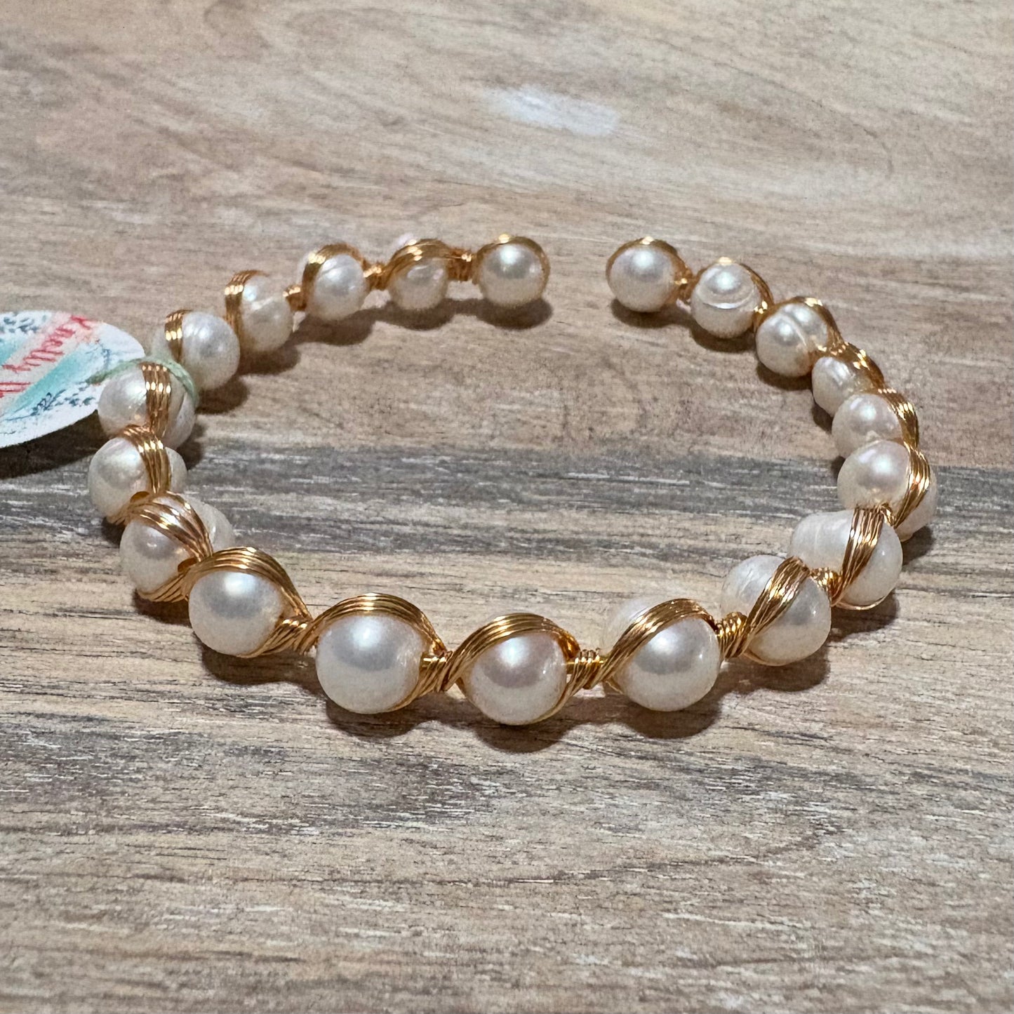 Pearl Wire Wrapped Gold Bracelet